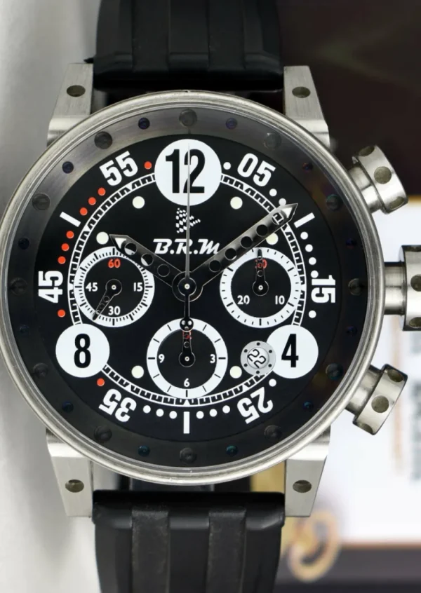 Men's Watches | Racing Professional Watches | Sant Blanc BERNARD RICHARD MANUFACTURE 44mm BRM Stainless Steel Chronograph V12 44 Black Rubber Strap Black Arabic Dial