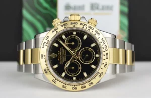 Racing Professional Watches | Sant Blanc 18kt Gold & Stainless Steel Daytona Black Index Dial Model 116503