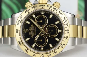 Racing Professional Watches | Sant Blanc 18kt Gold & Stainless Steel Daytona Black Index Dial Model 116503