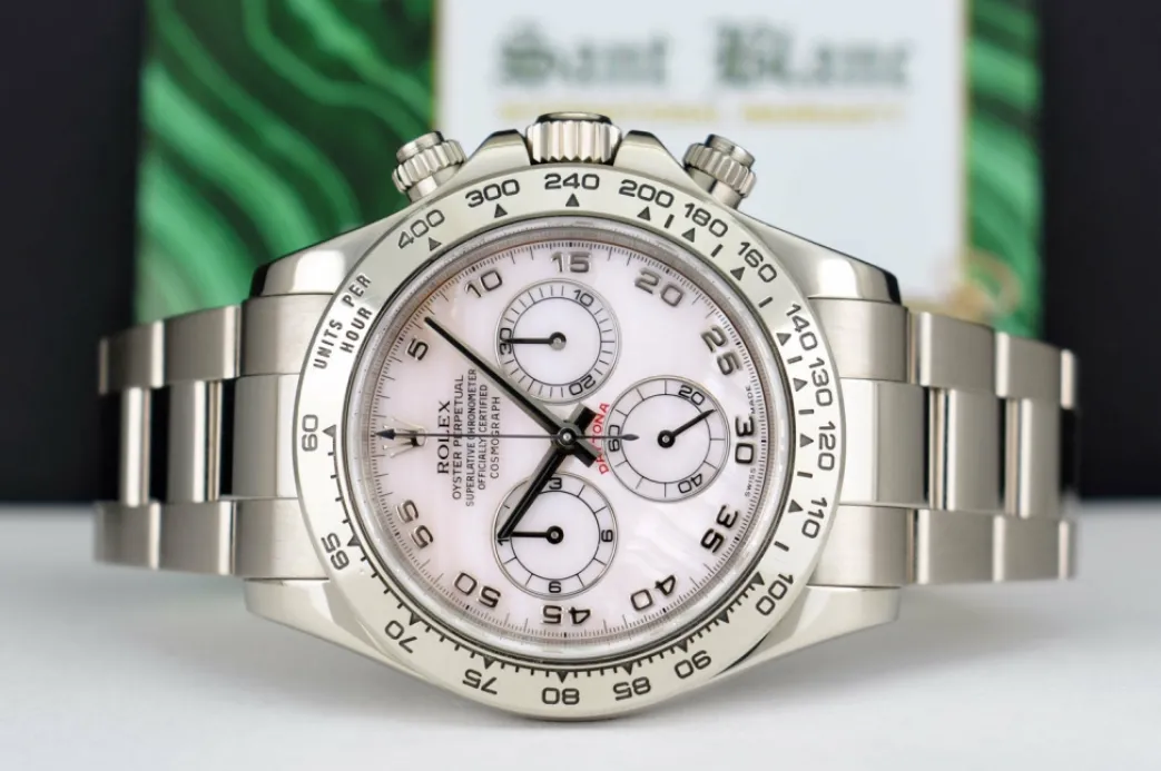 kt_white_gold_daytona_ros_3.webp Racing Professional Watches | Sant Blanc 18kt White Gold Daytona Rose Mother of Pearl Arabic Dial Model 116509
