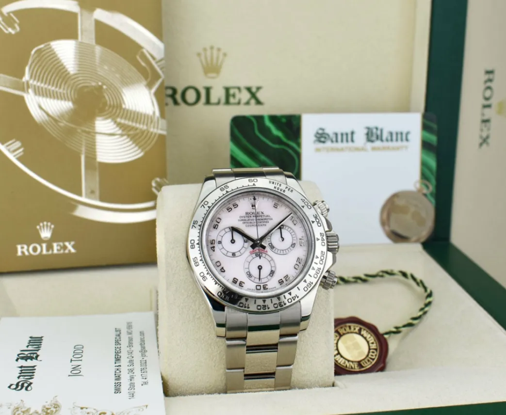 kt_white_gold_daytona_ros_7.webp Racing Professional Watches | Sant Blanc 18kt White Gold Daytona Rose Mother of Pearl Arabic Dial Model 116509