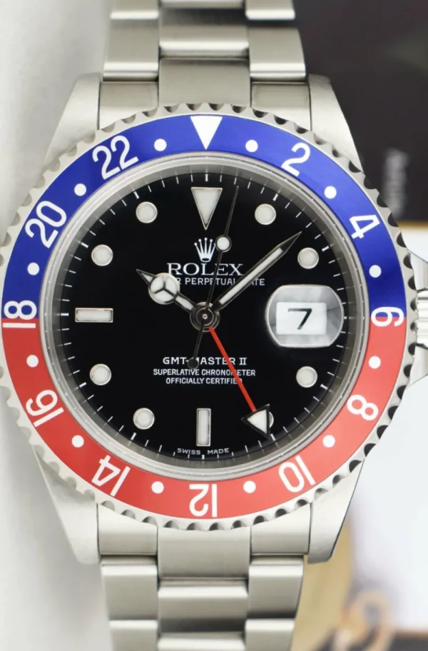 Pilots Professional Watches | Sant Blanc Mens Stainless Steel GMT Master II Pepsi Bezel SEL Model 16710
