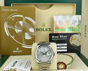 Men's Watches | President Dress Watches | Sant Blanc ROLEX - Day Date 36 Platinum President Silver Diamond Fat Buckle Model 118206