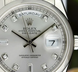 Men's Watches | President Dress Watches | Sant Blanc ROLEX - Day Date 36 Platinum President Silver Diamond Fat Buckle Model 118206