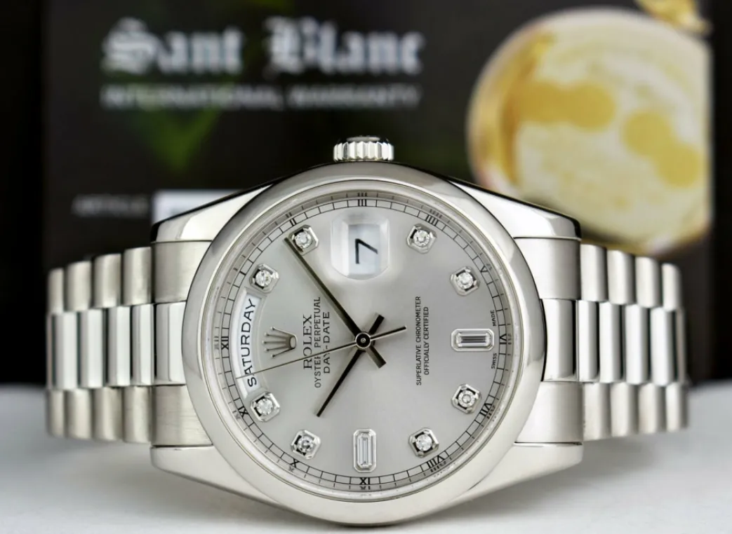 rolex__day_date__platinum_3.webp Men's Watches | President Dress Watches | Sant Blanc ROLEX - Day Date 36 Platinum President Silver Diamond Fat Buckle Model 118206