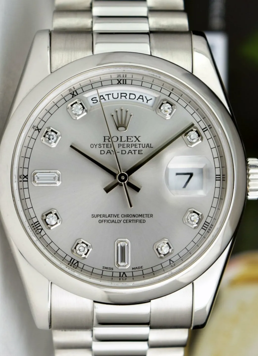 rolex__day_date__platinum_9.webp Men's Watches | President Dress Watches | Sant Blanc ROLEX - Day Date 36 Platinum President Silver Diamond Fat Buckle Model 118206
