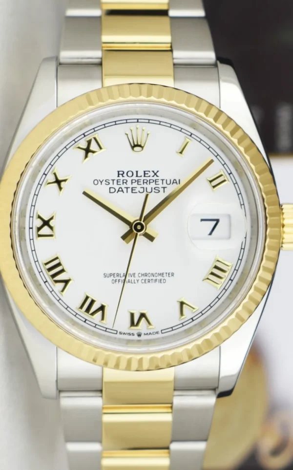 Dress Watches | Sant Blanc ROLEX 2020 18kt Gold & Stainless Steel Datejust 36 White Roman Box & Card Model 126233