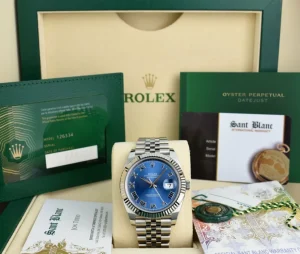 Men's Watches | Dress Watches | Sant Blanc ROLEX 2021 18kt White Gold & Stainless Steel DateJust 41 Jubilee Bracelet Blue Roman Dial Model 126334