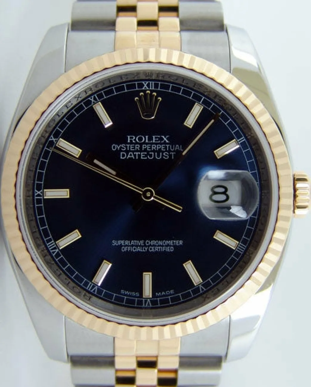 rolex__mens_rehaut_mm_kt__1.webp Dress Watches | Men's Watches | Sant Blanc Rolex - Men's Rehaut 36mm 18kt Gold & SS DateJust 36 Blue Index Dial Model 116233