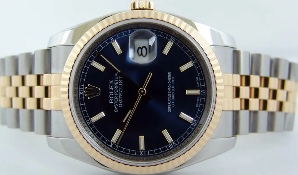 rolex__mens_rehaut_mm_kt__3.webp Dress Watches | Men's Watches | Sant Blanc Rolex - Men's Rehaut 36mm 18kt Gold & SS DateJust 36 Blue Index Dial Model 116233