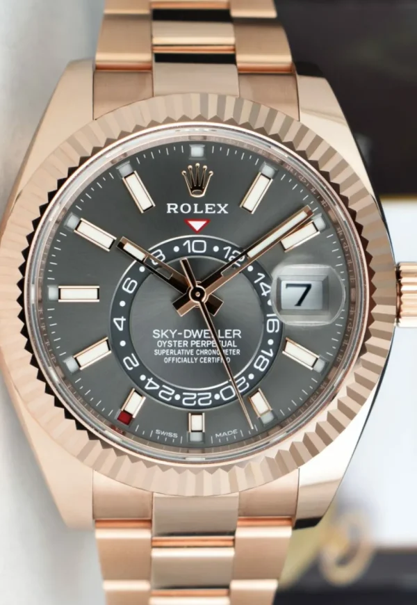 Pilots Classic Watches | Men's Watches | Sant Blanc ROLEX 2021 42mm Rose Gold Sky Dweller Slate Rhodium Index Dial Model 326935