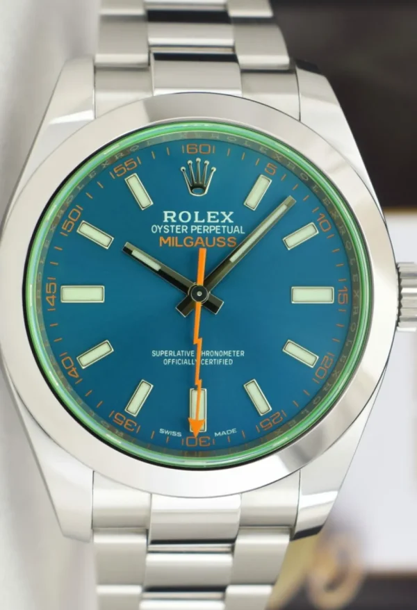 Scientists Professional Watches | Sant Blanc ROLEX 2020 40mm Stainless Steel Milgauss Blue Z Dial with Card Model 116400GV