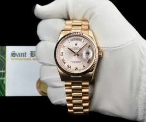 President Dress Watches | Sant Blanc ROLEX Everose Gold Day Date President Rose Roman Fluted Bezel Model 118235