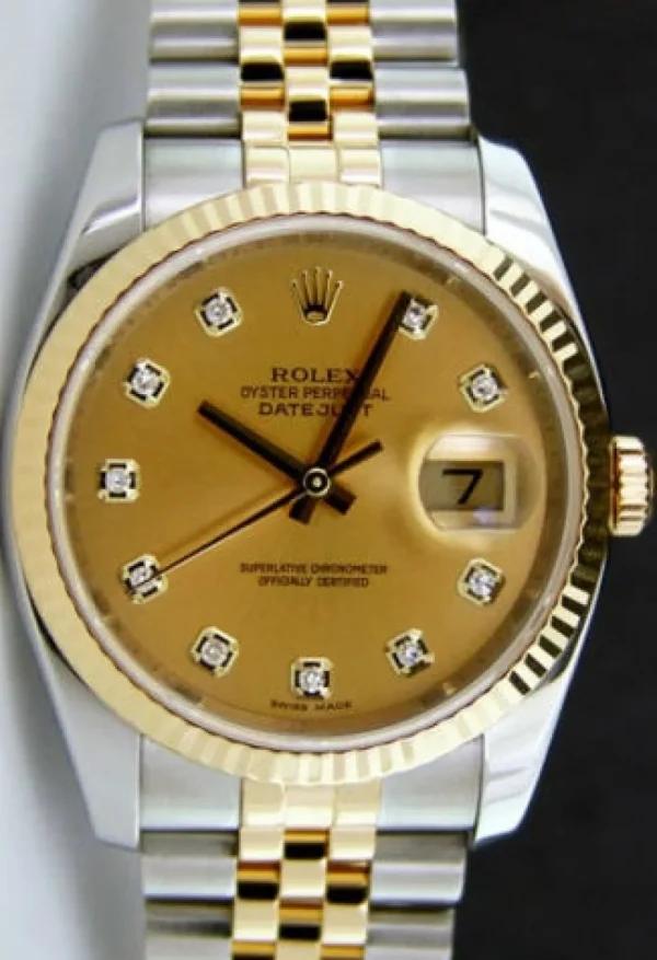 Men's Watches | Dress Watches | Sant Blanc ROLEX 18kt Gold & Stainless Steel 36mm DateJust Champagne Diamond Model 116233