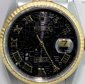 Men's Watches | Dress Watches | Sant Blanc ROLEX 18kt Gold & Stainless Steel DateJust Black Jubilee Roman Dial Jubilee Band Model 16233