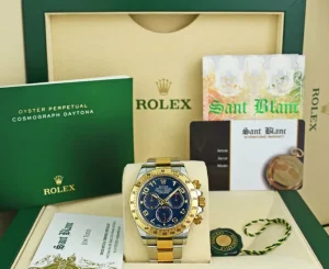 Sports Watches | Men's Watches | Sant Blanc ROLEX 18kt Gold & Stainless Daytona Blue Arabic Dial Fat Buckle Model 116523