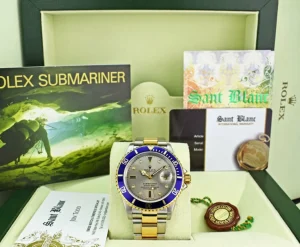 Sports Watches | Men's Watches | Sant Blanc ROLEX 18kt Gold & Stainless Steel Submariner Silver Serti Diamond Dial SEL Model 16613