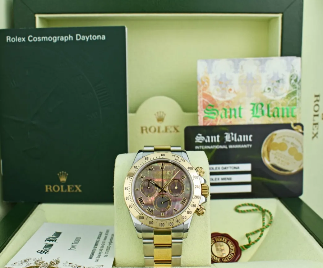 rolex_kt_gold__stainless__0-26.webp Sports Watches | Men's Watches | Sant Blanc ROLEX 18kt Gold & Stainless Steel Daytona Tahitian MOP Roman Dial Model 116523