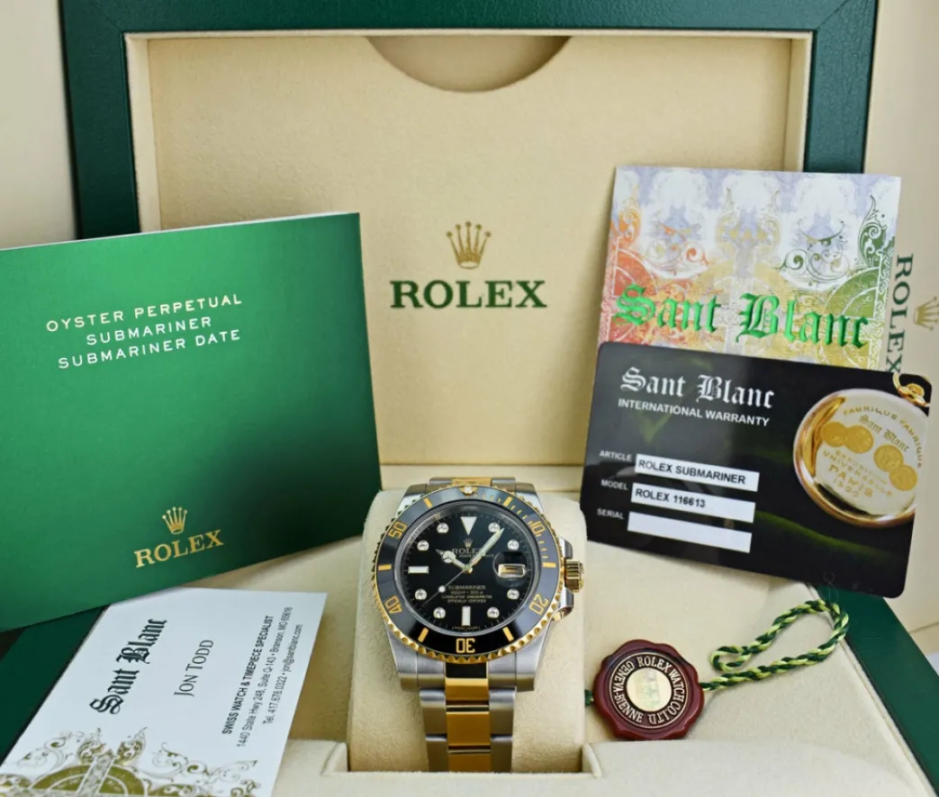 rolex_kt_gold__stainless__0-29.webp Diving Professional Watches | Sports Watches | Sant Blanc ROLEX 18kt Gold & Stainless Steel Submariner Black DIAMOND Dial Model 116613