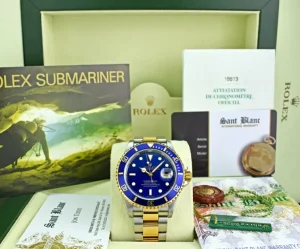 Diving Professional Watches | Men's Watches | Sant Blanc ROLEX 18kt Gold & Stainless Steel Submariner SEL Blue Dial Box And Papers Model 16613