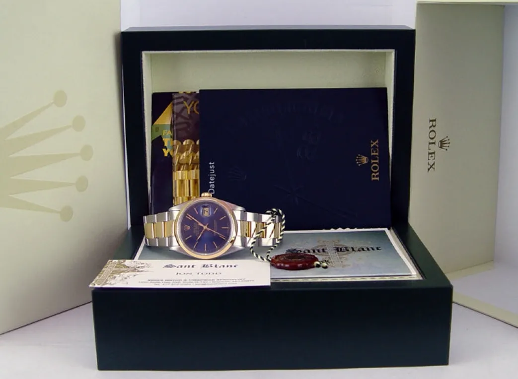 rolex_kt_gold__stainless__0-8.webp Men's Watches | Dress Watches | Sant Blanc ROLEX 18kt Gold & Stainless Steel DateJust Blue Stick Dial Model 16203