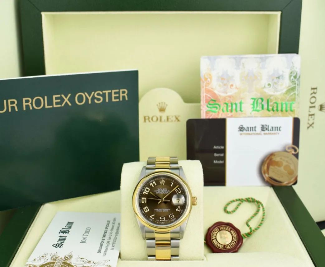 rolex_kt_gold__stainless__0-9.webp Men's Watches | Dress Watches | Sant Blanc ROLEX 18kt Gold & Stainless Steel DateJust Chocolate Arabic Dial Oyster Band Model 16203