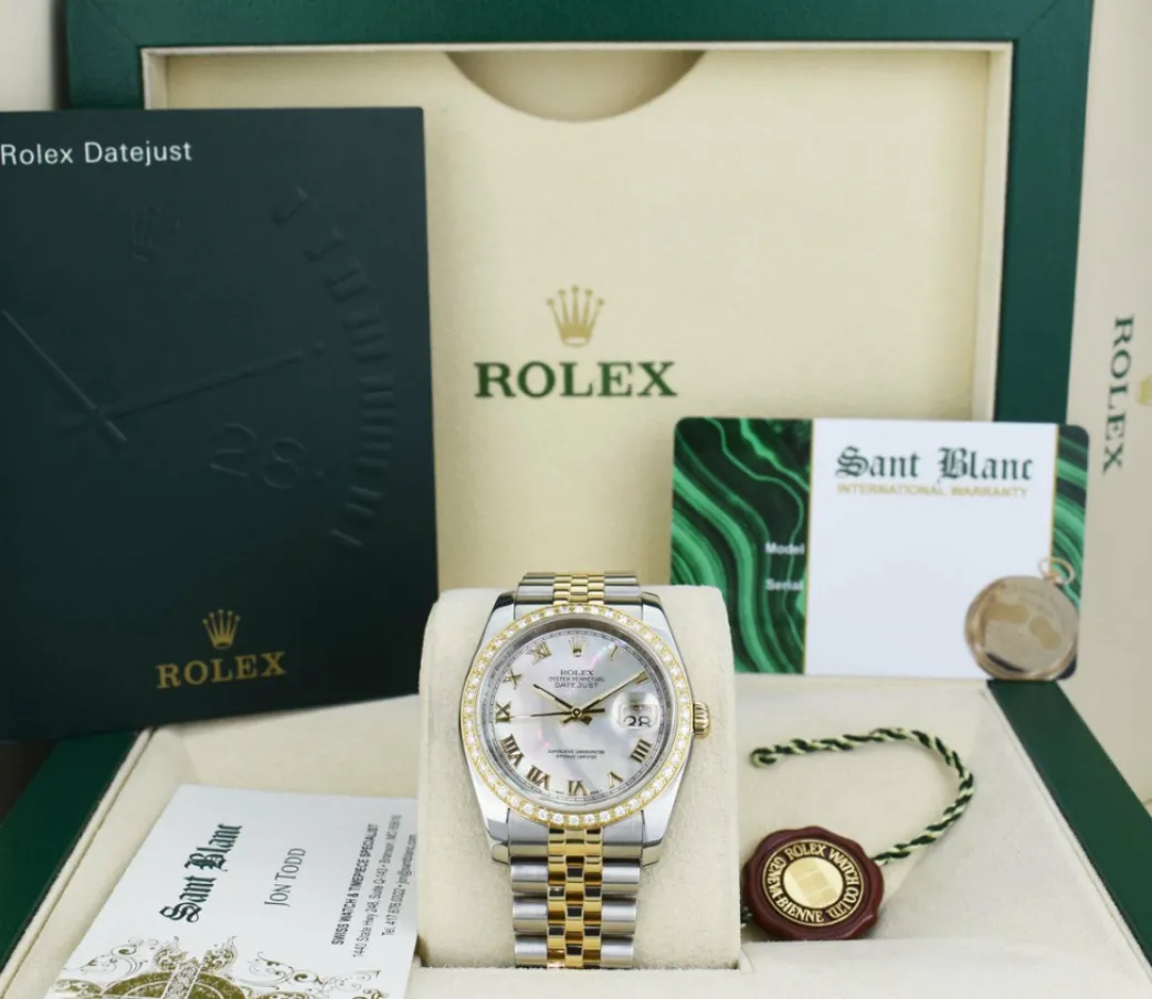 rolex_kt_gold__stainless__0.webp Dress Watches | Sant Blanc ROLEX 18kt Gold & Stainless Steel DateJust Mother of Pearl Roman Model 116233