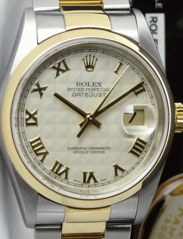 Men's Watches | Dress Watches | Sant Blanc ROLEX 18kt Gold & Stainless DateJust Ivory Pyramid Roman Dial Model 16203