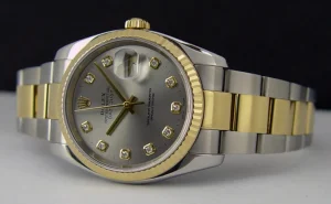Men's Watches | Dress Watches | Sant Blanc ROLEX 18kt Gold & Stainless Steel 36mm DateJust Silver Diamond Model 116233
