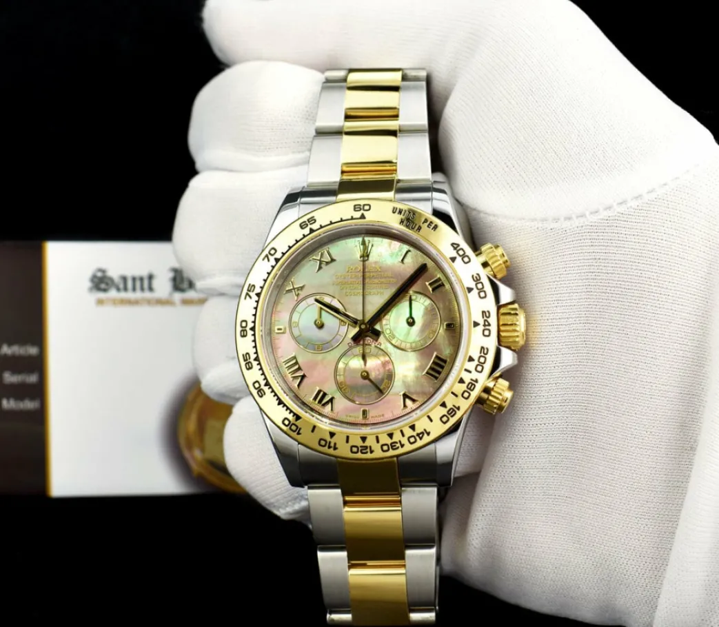 rolex_kt_gold__stainless__1-23.webp Sports Watches | Men's Watches | Sant Blanc ROLEX 18kt Gold & Stainless Steel Daytona Tahitian Mother of Pearl Roman Model 116503