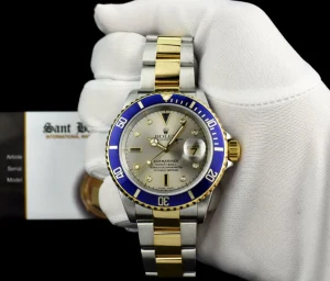 Sports Watches | Men's Watches | Sant Blanc ROLEX 18kt Gold & Stainless Steel Submariner Silver Serti Diamond Dial SEL Model 16613