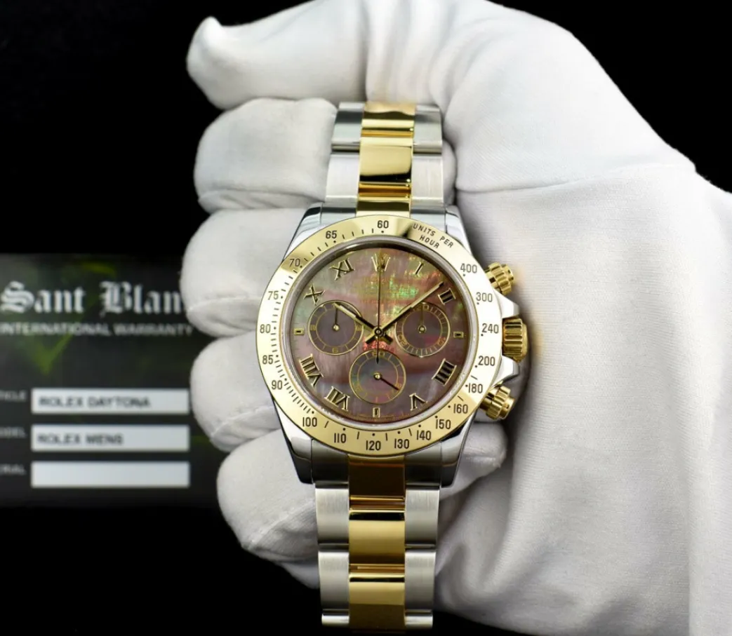 rolex_kt_gold__stainless__1-25.webp Sports Watches | Men's Watches | Sant Blanc ROLEX 18kt Gold & Stainless Steel Daytona Tahitian MOP Roman Dial Model 116523