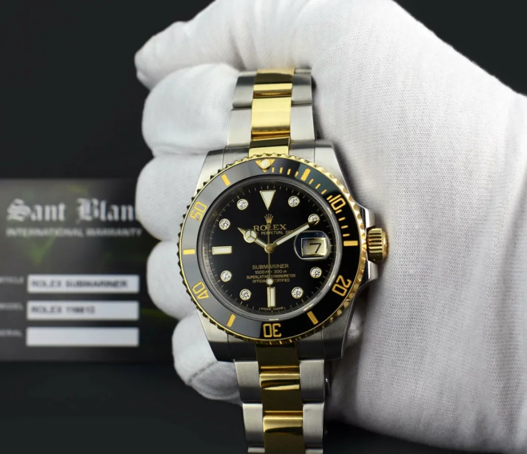 rolex_kt_gold__stainless__1-28.webp Diving Professional Watches | Sports Watches | Sant Blanc ROLEX 18kt Gold & Stainless Steel Submariner Black DIAMOND Dial Model 116613