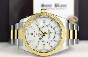 Pilots Professional Watches | Sant Blanc ROLEX 18kt Gold & Stainless Steel Sky Dweller White Ivory Index Dial Model 326933