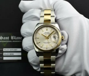Men's Watches | Dress Watches | Sant Blanc ROLEX 18kt Gold & Stainless Steel DateJust Silver Index Dial Oyster Bracelet Model 116233