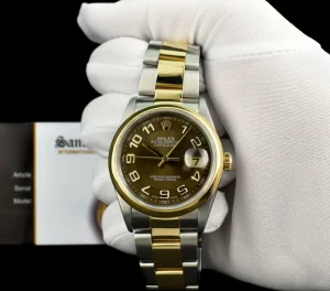 Men's Watches | Dress Watches | Sant Blanc ROLEX 18kt Gold & Stainless Steel DateJust Chocolate Arabic Dial Oyster Band Model 16203