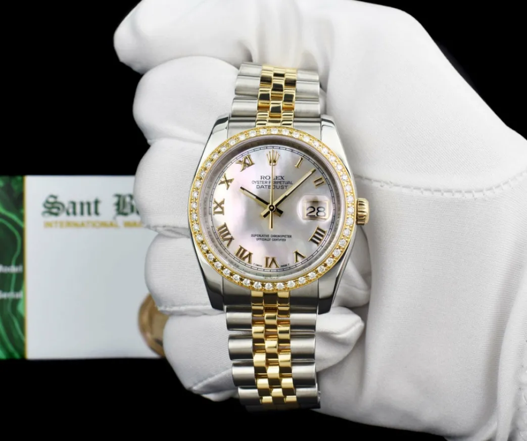 rolex_kt_gold__stainless__1.webp Dress Watches | Sant Blanc ROLEX 18kt Gold & Stainless Steel DateJust Mother of Pearl Roman Model 116233