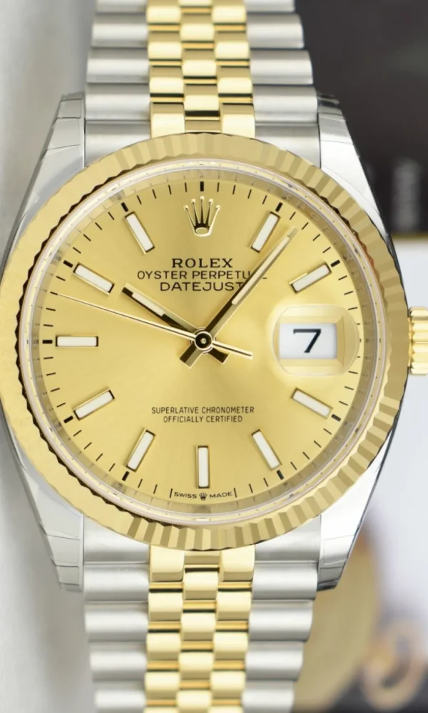 Dress Watches | Sant Blanc ROLEX 18kt Gold & Stainless Steel Datejust 36 Champagne Index Dial with Card Model 126233