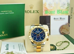 Sports Watches | Men's Watches | Sant Blanc ROLEX 18kt Gold & Stainless Daytona Blue Arabic Dial Fat Buckle Model 116523