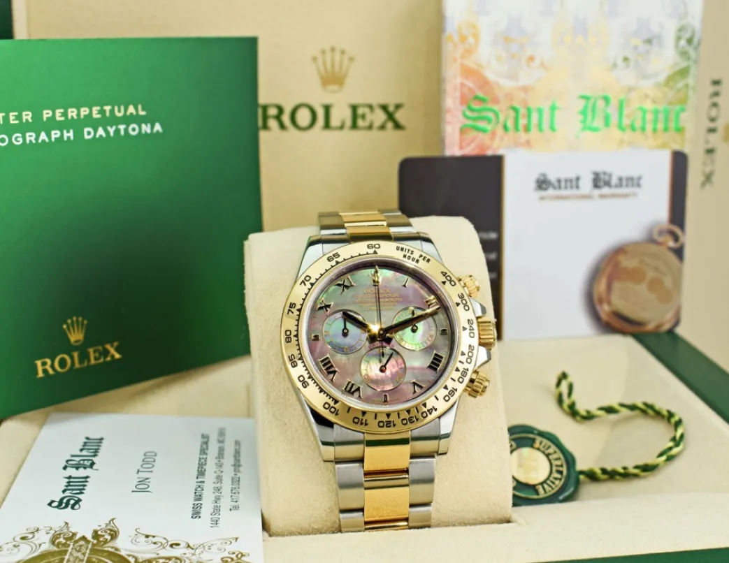 rolex_kt_gold__stainless__2-21.webp Sports Watches | Men's Watches | Sant Blanc ROLEX 18kt Gold & Stainless Steel Daytona Tahitian Mother of Pearl Roman Model 116503