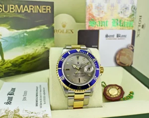 Sports Watches | Men's Watches | Sant Blanc ROLEX 18kt Gold & Stainless Steel Submariner Silver Serti Diamond Dial SEL Model 16613