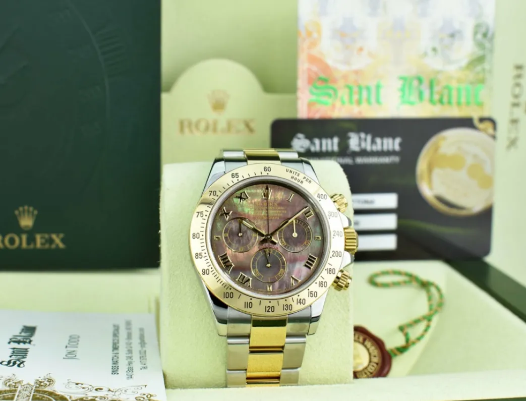 rolex_kt_gold__stainless__2-23.webp Sports Watches | Men's Watches | Sant Blanc ROLEX 18kt Gold & Stainless Steel Daytona Tahitian MOP Roman Dial Model 116523