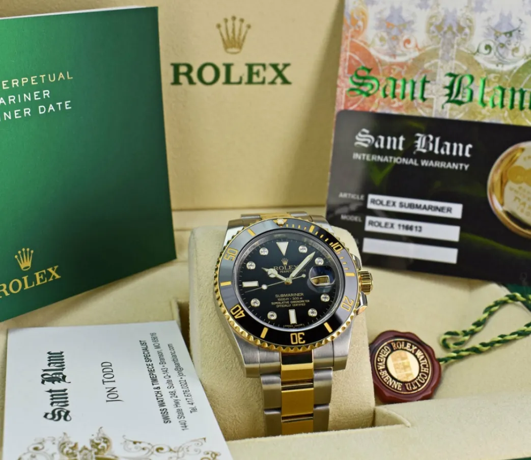 rolex_kt_gold__stainless__2-26.webp Diving Professional Watches | Sports Watches | Sant Blanc ROLEX 18kt Gold & Stainless Steel Submariner Black DIAMOND Dial Model 116613