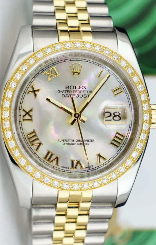 Dress Watches | Sant Blanc ROLEX 18kt Gold & Stainless Steel DateJust Mother of Pearl Roman Model 116233