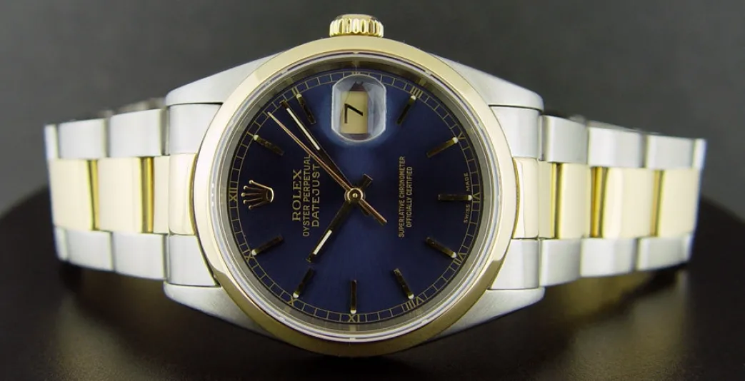 rolex_kt_gold__stainless__2-7.webp Men's Watches | Dress Watches | Sant Blanc ROLEX 18kt Gold & Stainless Steel DateJust Blue Stick Dial Model 16203