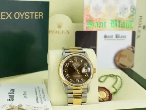 Men's Watches | Dress Watches | Sant Blanc ROLEX 18kt Gold & Stainless Steel DateJust Chocolate Arabic Dial Oyster Band Model 16203