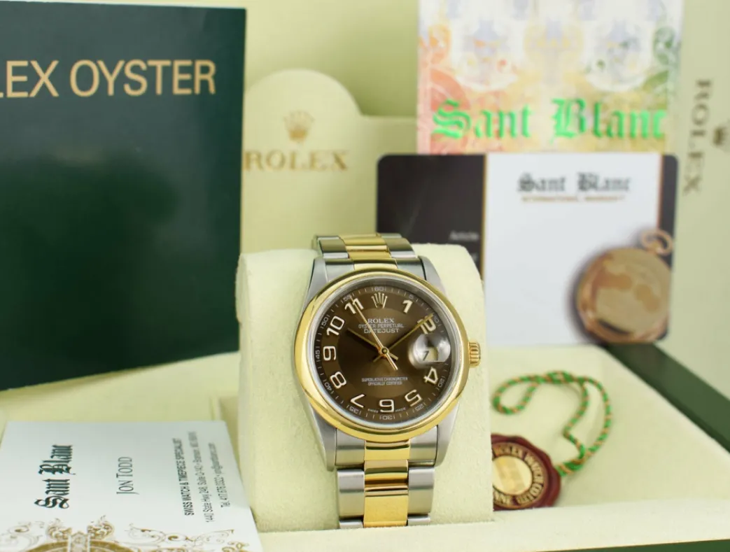 rolex_kt_gold__stainless__2-8.webp Men's Watches | Dress Watches | Sant Blanc ROLEX 18kt Gold & Stainless Steel DateJust Chocolate Arabic Dial Oyster Band Model 16203