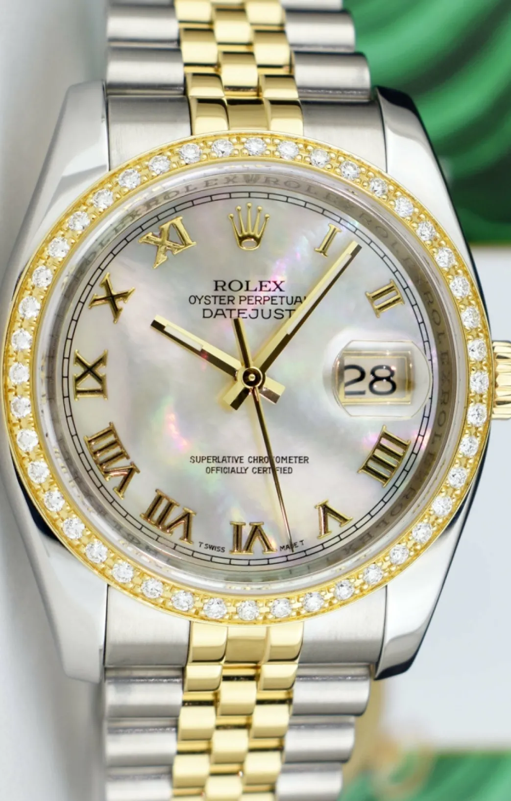 rolex_kt_gold__stainless__2.webp Dress Watches | Sant Blanc ROLEX 18kt Gold & Stainless Steel DateJust Mother of Pearl Roman Model 116233