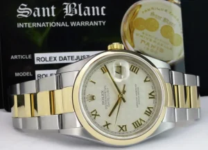 Men's Watches | Dress Watches | Sant Blanc ROLEX 18kt Gold & Stainless DateJust Ivory Pyramid Roman Dial Model 16203