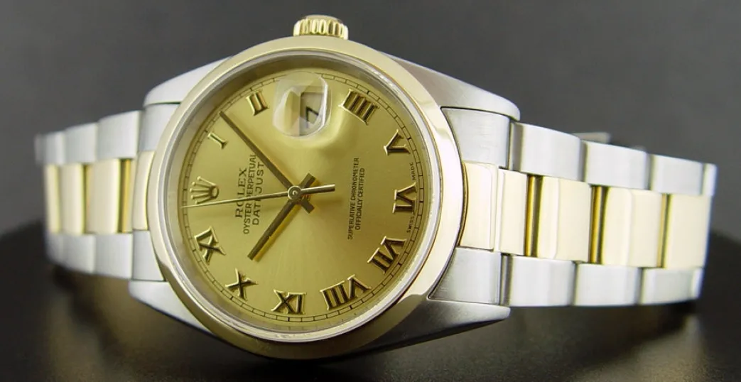 rolex_kt_gold__stainless__3-2.webp Dress Watches | Men's Watches | Sant Blanc ROLEX 18kt Gold & Stainless Steel DateJust Champagne Roman Dial Model 16203